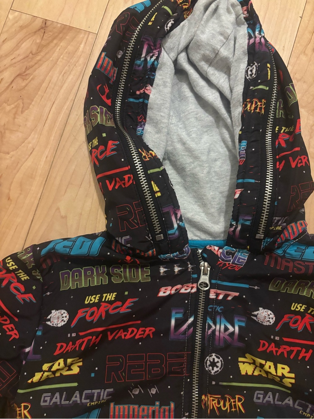 Disney Star Wars Boys 5/6 Mixed Media Zip Hoodie Jacket Darth Vader Boba Fett